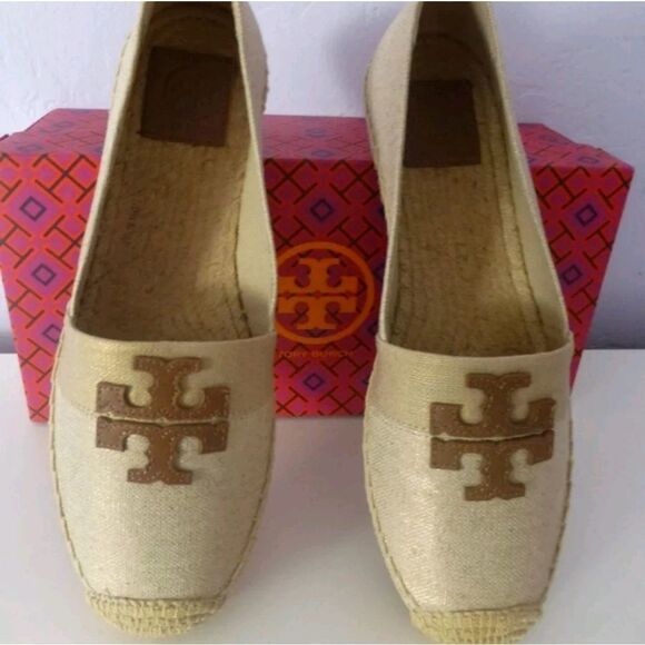 Tory Burch Shoes - TORY BURCH LOGO WESTON METALLIC ESPADRILLE